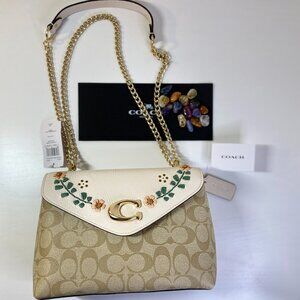 NWT COACH Tammie Shoulder Bag Floral Signature Khaki Leather : Snap Purse CA016